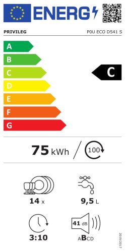 Privileg P0U ECO D541 S C 14 Teríték Evőeszközfiókos Pult Alá Építhető Mosogatógép