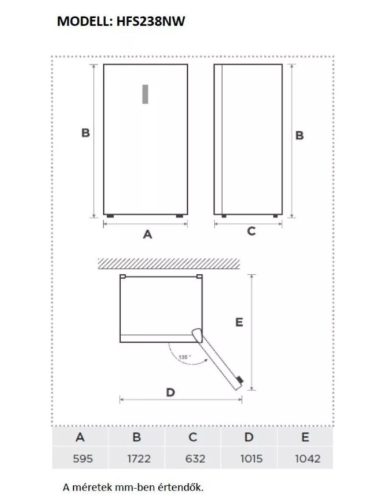  Homefort HFS238NW E 238L NoFrost 2in1 Fagyasztó/Hűtőszekrény