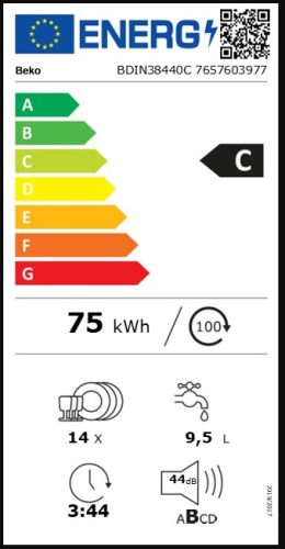 Beko BDIN38440 C 14 Terítékes Beépíthető Mosogatógép