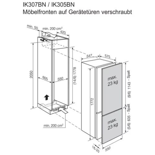 Electrolux IK305BNL E 281 Liter NoFrost DynamicAir Beépíthető Kombinált Hűtőszekrény