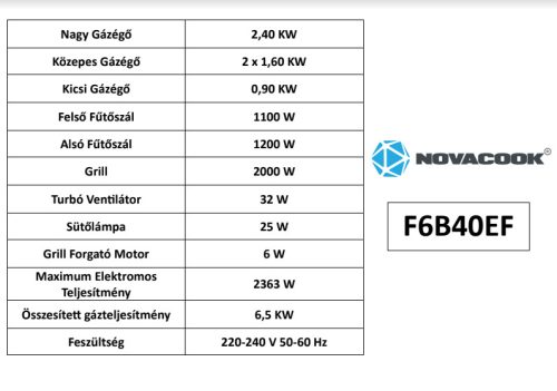 Novacook F6B40EF INX Inox Kombinált Tűzhely