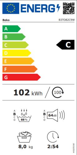 Beko B3TO82C9W C 8kg Inverteres  Hőszivattyús Szárítógép