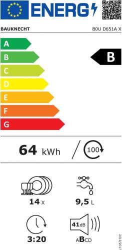 Bauknecht-Whirlpool B0U D651A X B 14 Terítékes Pult Alatti Mosogatógép