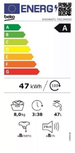 Beko EX8146ST2 A 8kg 1400 f/p Inverteres Gőzös Elöltöltős Mosógép