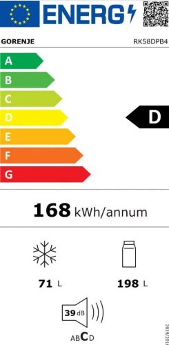 Gorenje RK58DPB4 D 269L  Alulfagyasztós Kombinált Hűtőszekrény