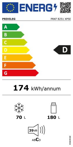 Privileg PRKF 8251 XP5E D 250Liter Total NoFrost Inox Alulfagyasztós Kombinált Hűtőszekrény