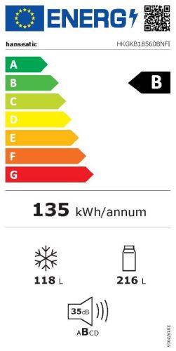 Hanseatic HKGKB18560BNFI B 334L Inox Total NoFrost Alulfagyasztós Kombinált Hűtőszekrény