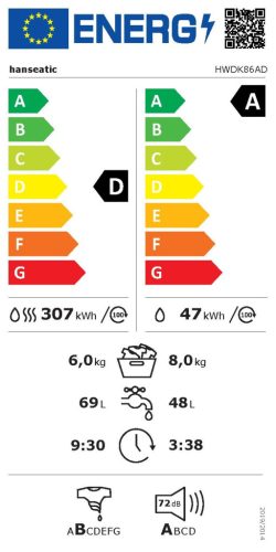 Hanseatic HWDK86AD A/D 8/6 kg 1400 f/p Invertres Mosó-Szárítógép