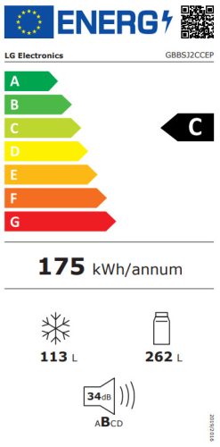  LG GBBSJ2CCEP C 375 Liter Total NoFrost Smart Inverteres Kombinált Hűtőszekrény
