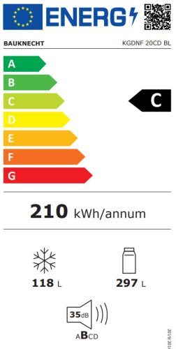 Bauknecht-Whirlpool KGDNF 20CD BL C 415 Liter Total NoFrost Pro Inverteres Kombinált Hűtőszekrény