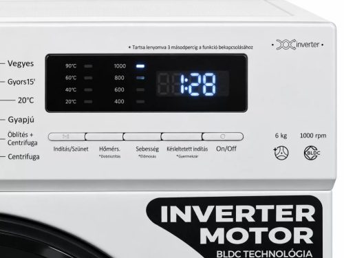 Hausmeister HM 2603 A 6kg 1000 f/p BLDC Inverteres Keskeny Gőzös Elöltöltős Mosógép