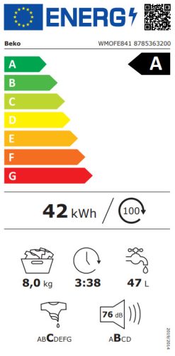 Beko WMOFE841 A 8kg 1400 f/p ProSmart Inverteres Gőzös Keskeny Elöltöltős Mosógép