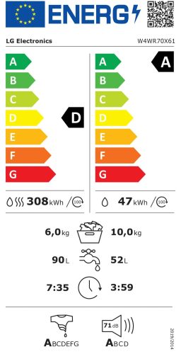 LG W4WR70X61 D/A 10/6kg 1400F/P Elöltöltős Direct Drive Inverteres Mosó-Szárítógép
