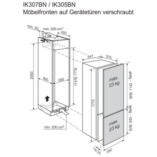 Electrolux IK307BNL D 281 Liter TwinTech NoFrost Beépíthető Kombinált Hűtőszekrény
