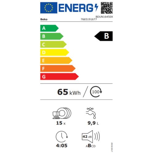 Beko BDUN16450X B 15 Terítékes Inverteres Beépíthető Mosogatógép