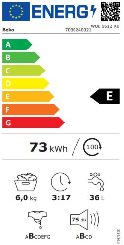 Beko WUE 6612 X0 E 6kg 1200 f/p ProSmart Inverteres Gőzös Elöltöltős Mosógép
