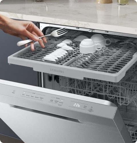 Samsung DW60BG750USLET C 14 Terítékes 60 cm-es Inox Pult Alá Építhető Mosogatógép – Wi-Fi, Automatikus Ajtónyitás, 42 dB