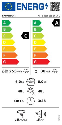 Bauknecht-Whirlpool WT SUPER ECO 8614C  A/C 8/6 kg 1400 f/p ProSilent Inverteres Gőzös Mosó-Szárítógép