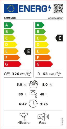 Samsung WD81TA049BE 8/5kg C/E 1400f/p Digital Inverteres Mosó-Szárítógép